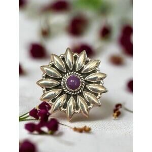 Purple Dahlia Turquoise Sunburst Southwestern Sterling Ring 6–12